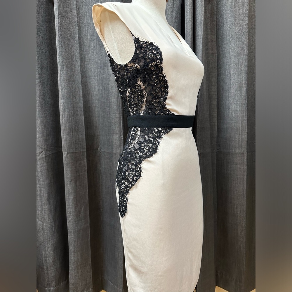 Warehouse Cream And Black Lace Pencil Skirt